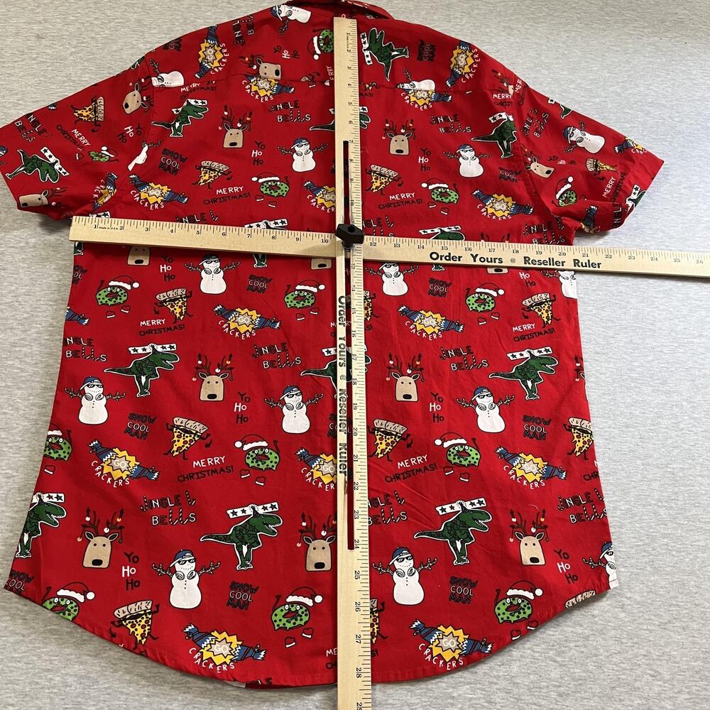 Denim & Flower Ricky Singh Shirt Mens Medium Red Christmas Button Short‎ Sleeve - Picture 10 of 12